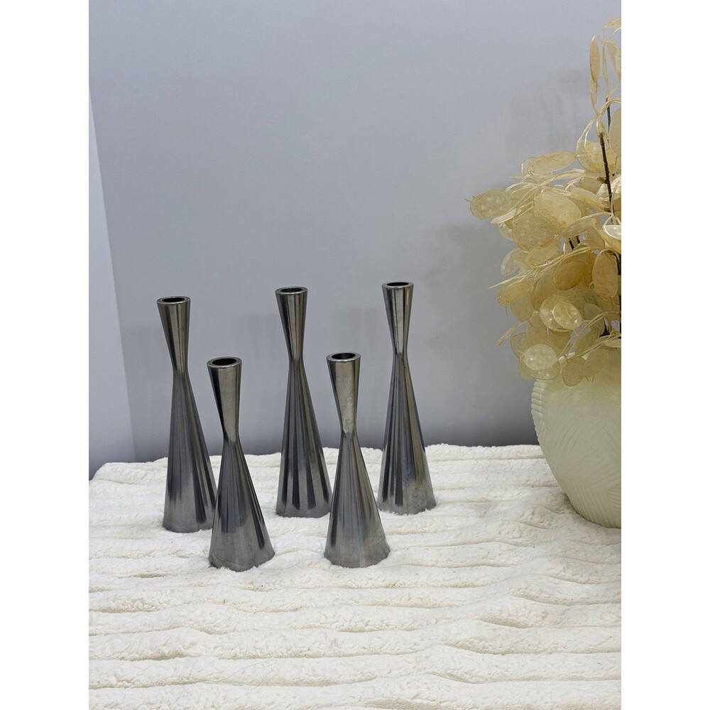 Vintage IKEA Erika Pekkari Taper Candle Holders Set of 5 | 1990s Stainless Steel
